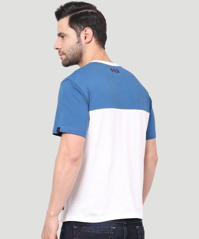 Men's White Colorblock Half Sleeves Regular Fit T-Shirt